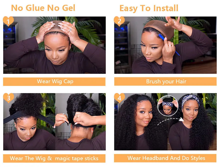 Afro Kinky Curly Human Hair With Headband