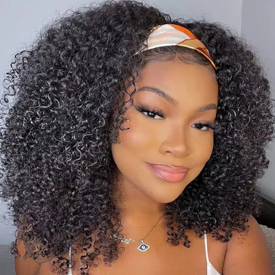 Kinky Curly Human Hair Headband Wig