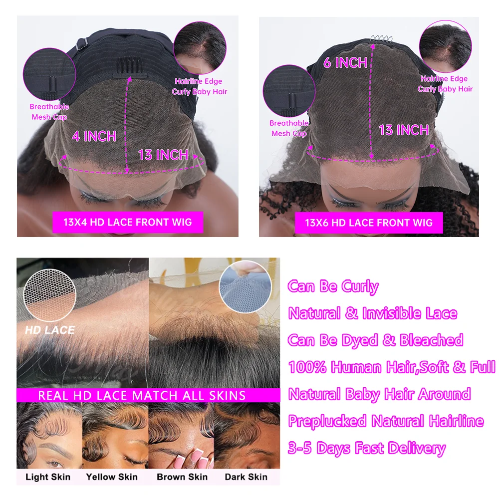 30 40Inch  13x6 HD Lace Frontal Curly Wig