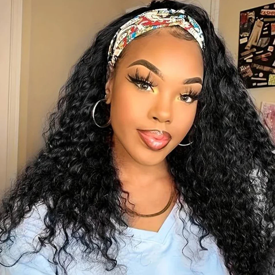 Kinky Curly Human Hair Headband Wig