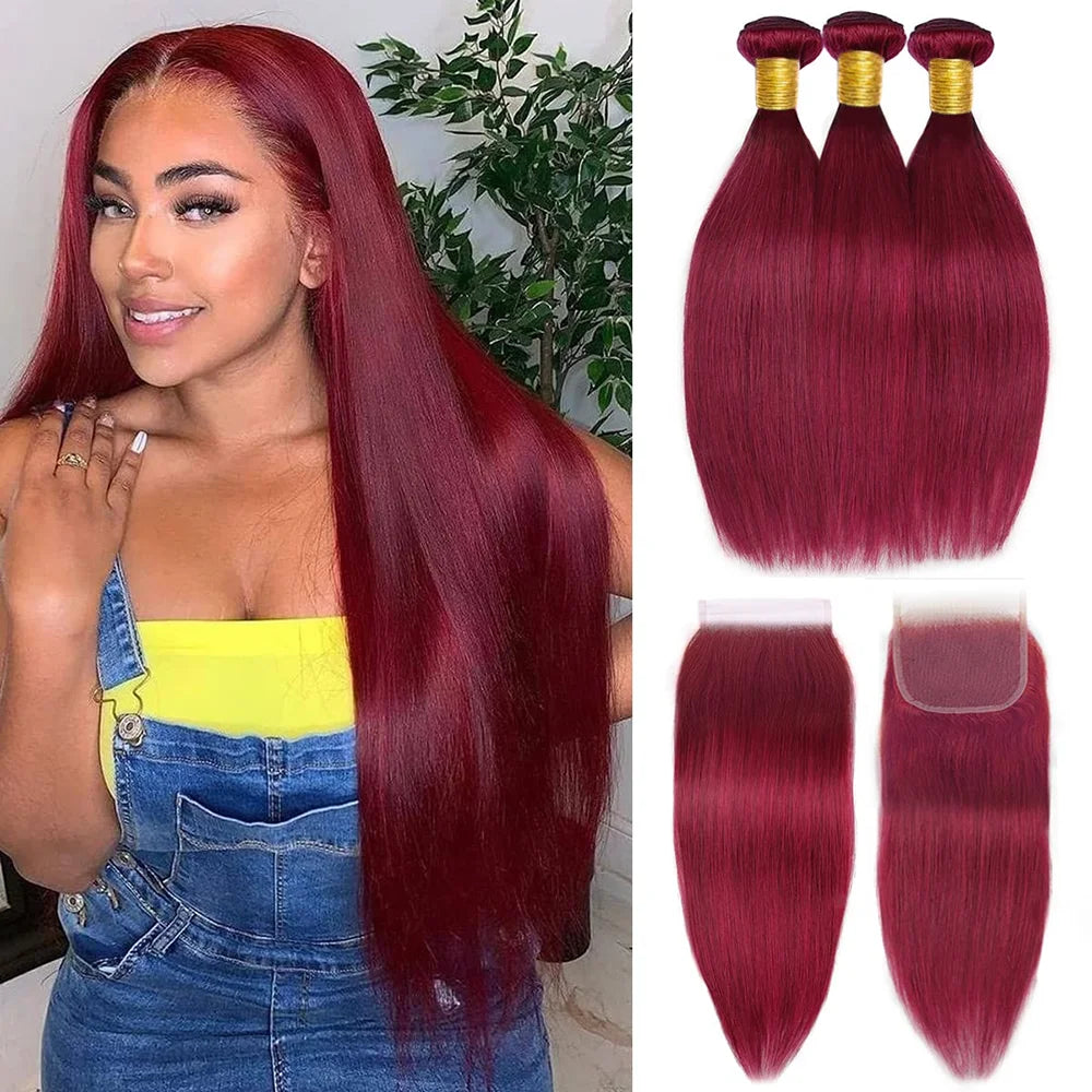 Raw Human Hair Bundles with Closure