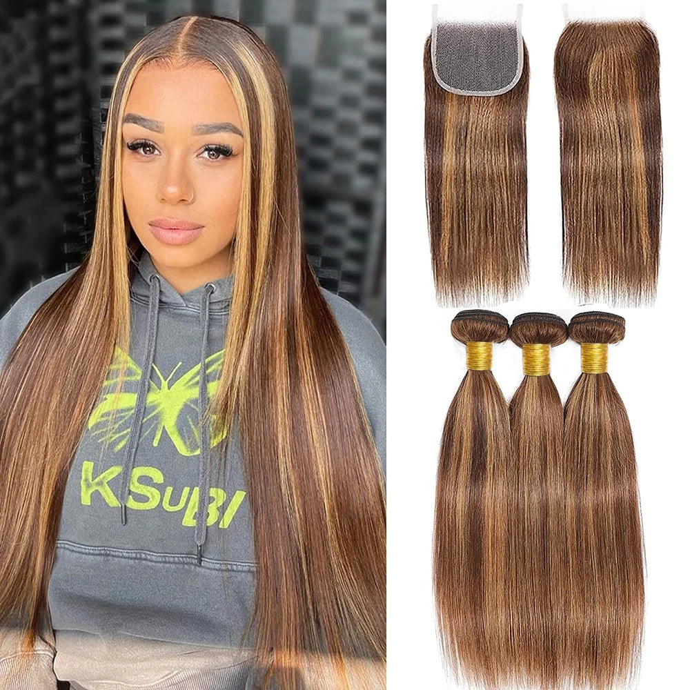 Raw Human Hair Bundles with Closure