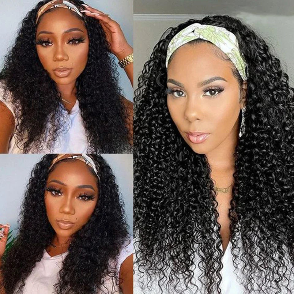 Kinky Curly Human Hair Headband Wig