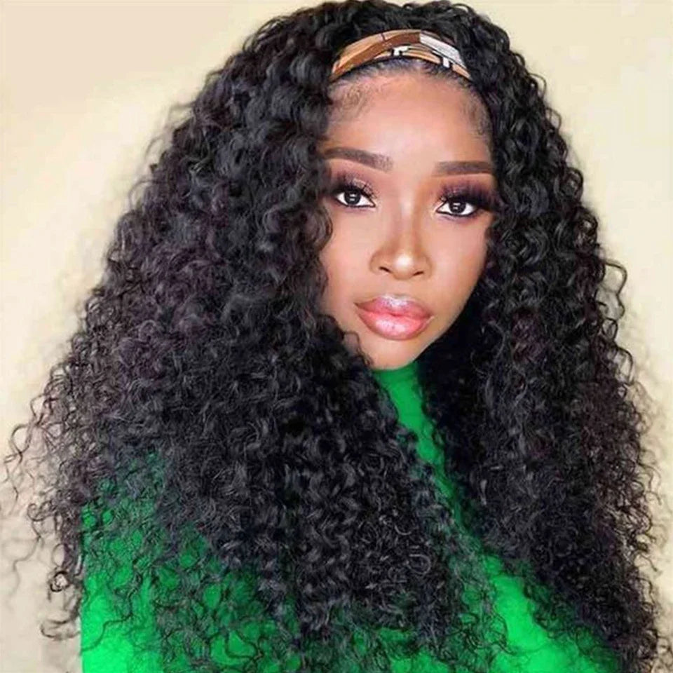 Kinky Curly Human Hair Headband Wig