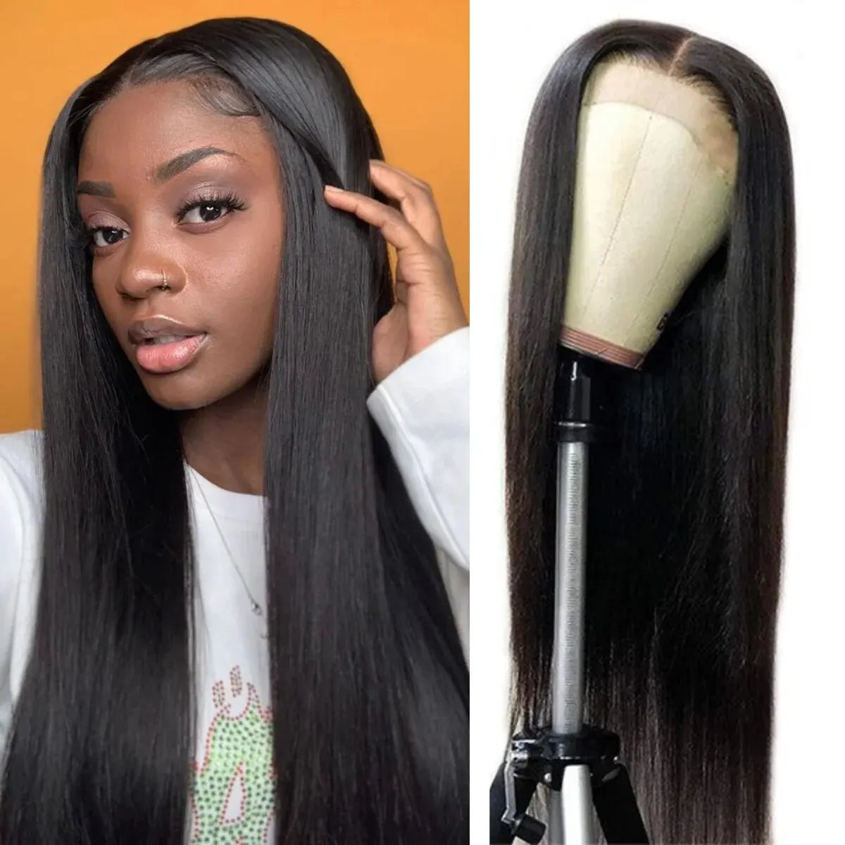 Bone Straight Glueless HD Lace Front Wig