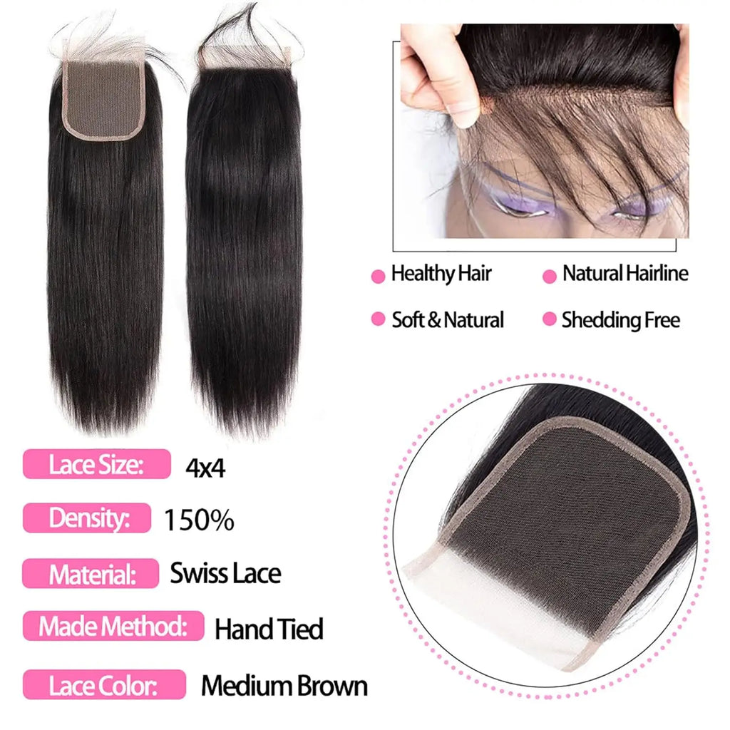 Raw Human Hair Bundles with Closure