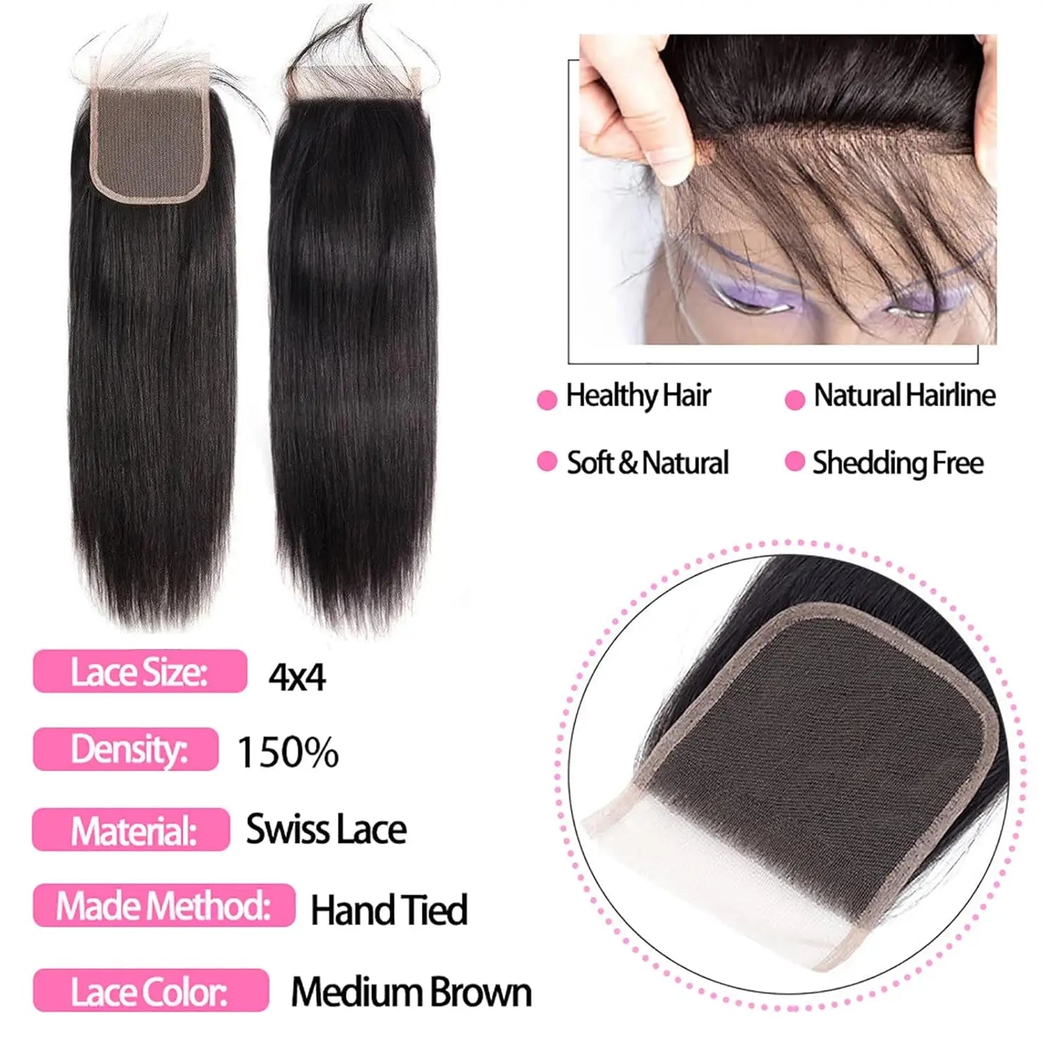 Raw Human Hair Bundles with Closure