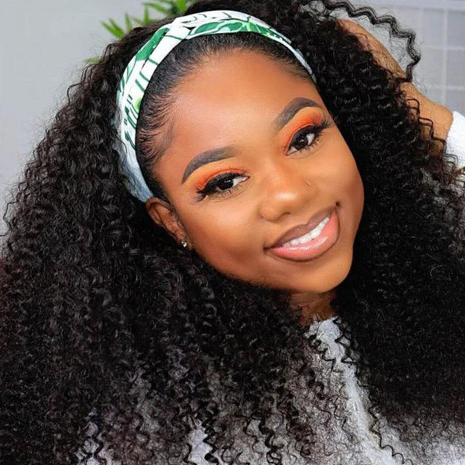 Kinky Curly Human Hair Headband Wig