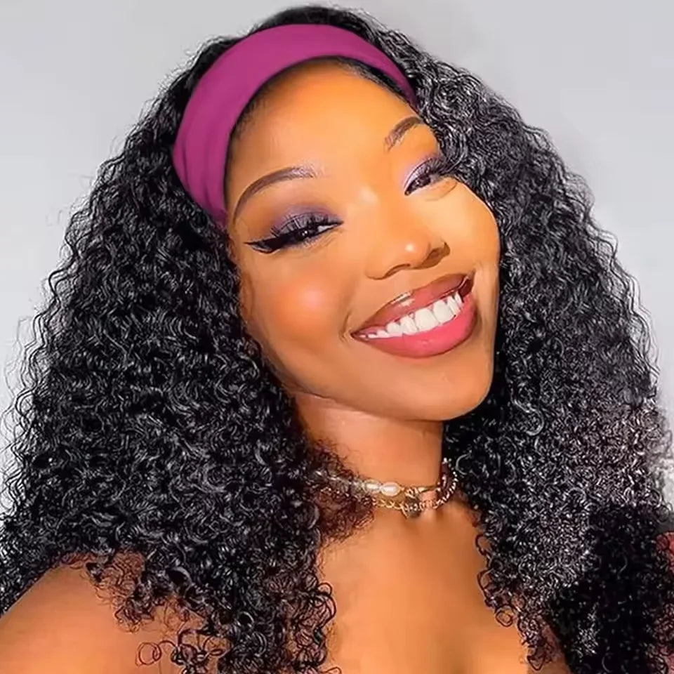 Kinky Curly Human Hair Headband Wig