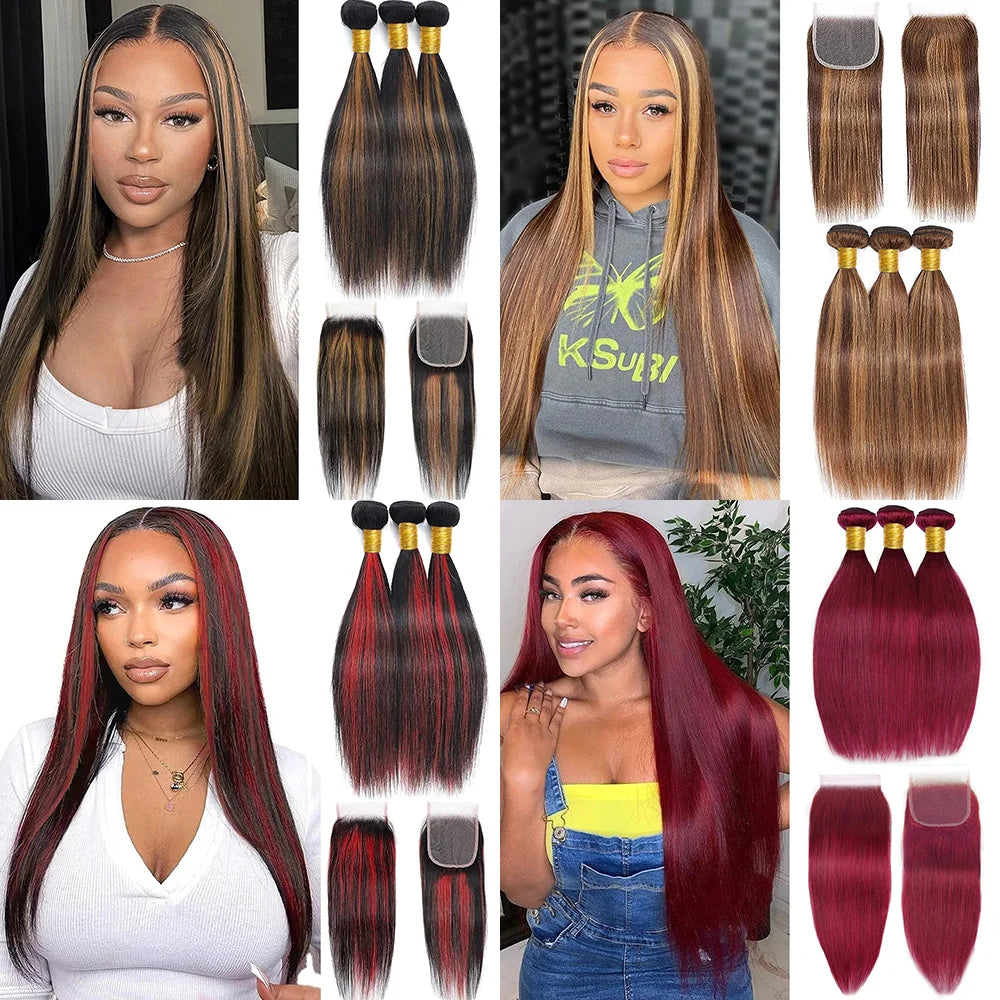 Raw Human Hair Bundles with Closure