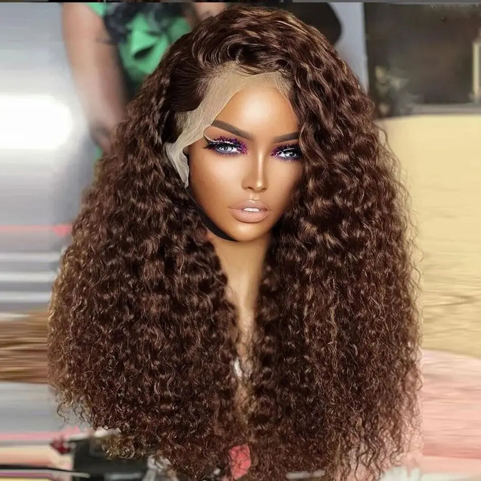 30 Inch Chocolate Brown Curly Lace Front Human Hair