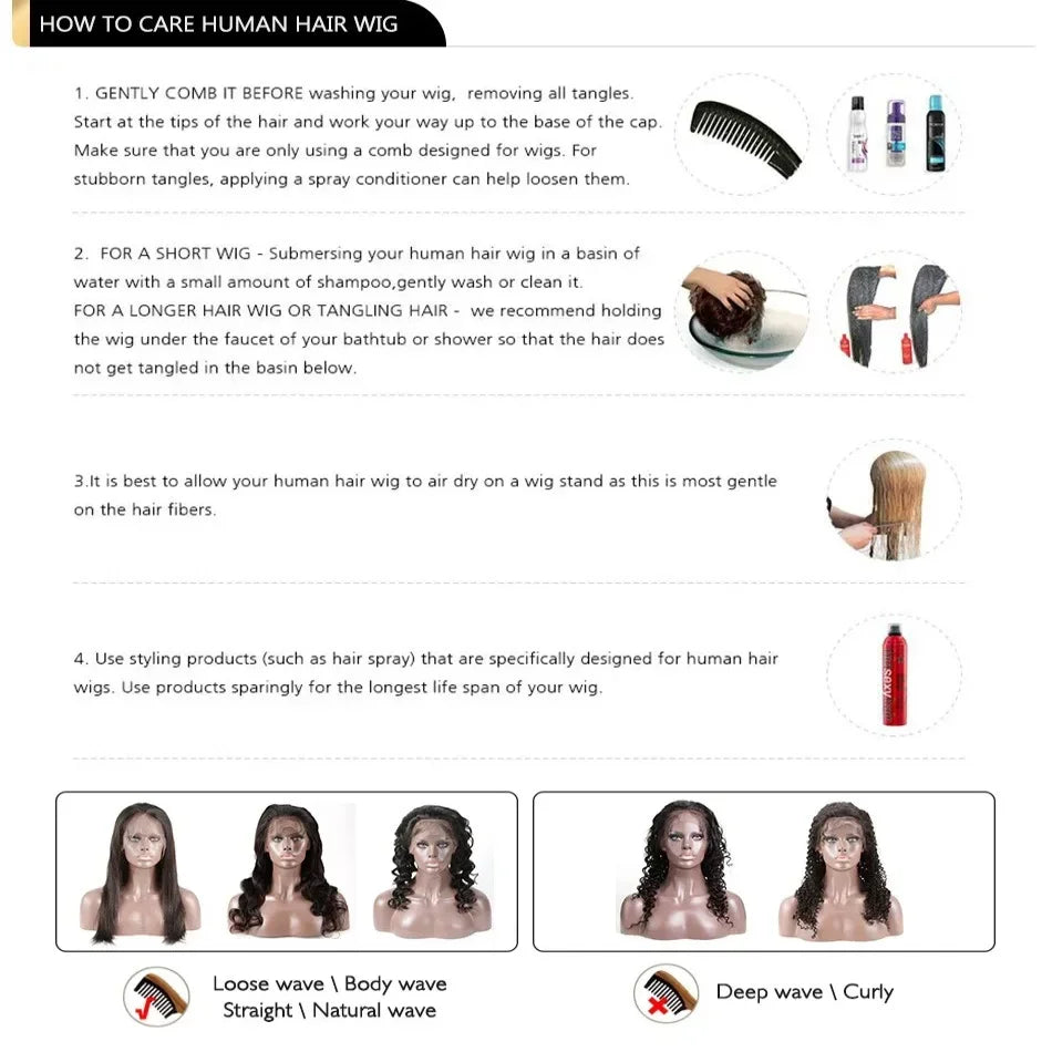 Bone Straight Glueless Human Hair Wig