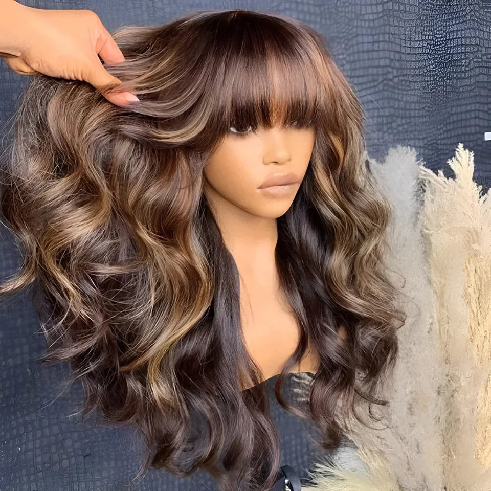 180D Highlight  Ombre Blonde Brazilian Body Wavy Human Hair Wigs For Women
