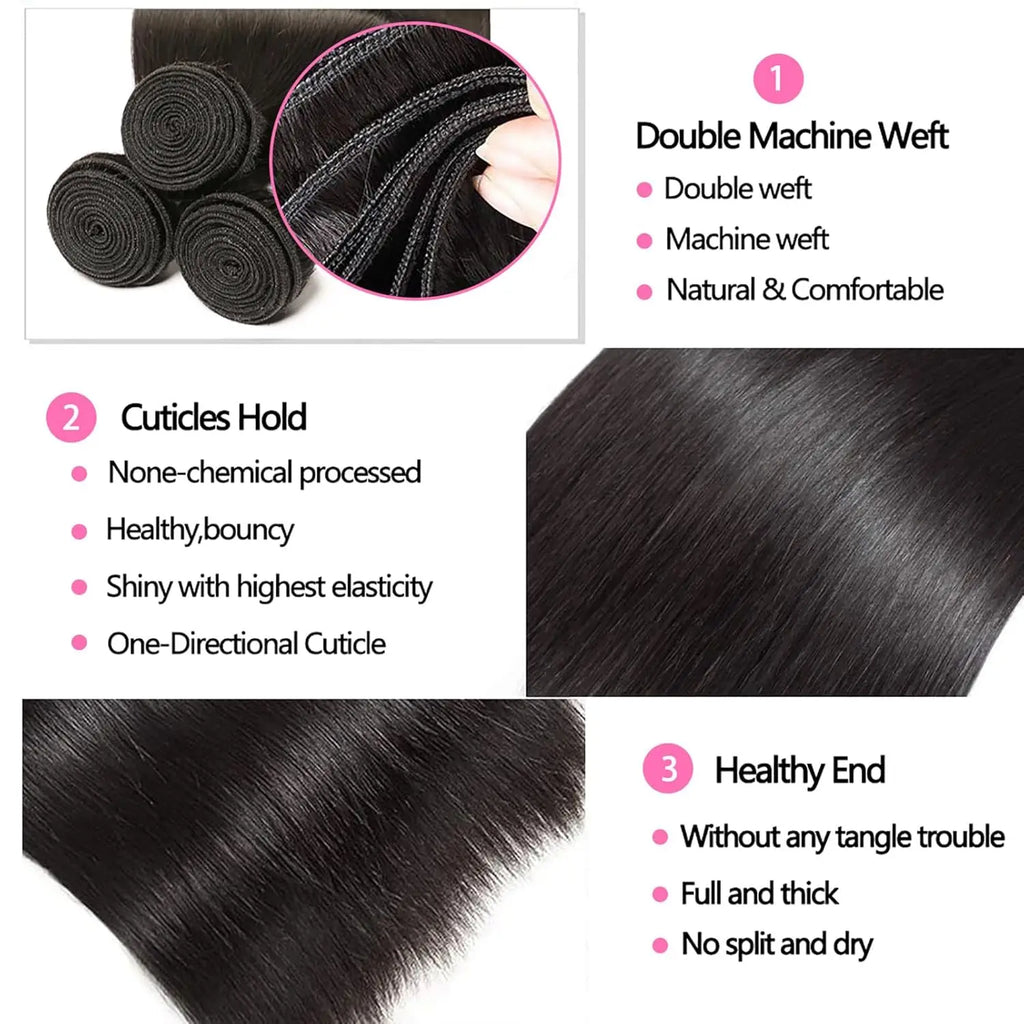 Raw Human Hair Bundles with Closure