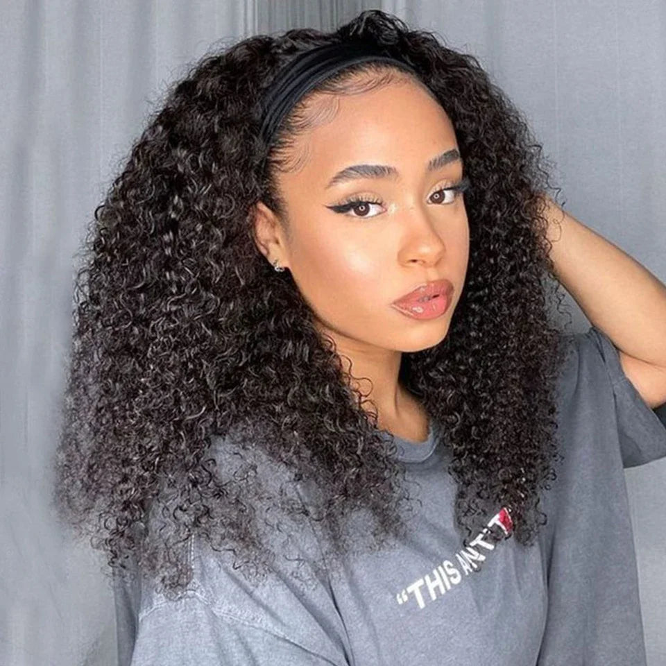 Kinky Curly Human Hair Headband Wig