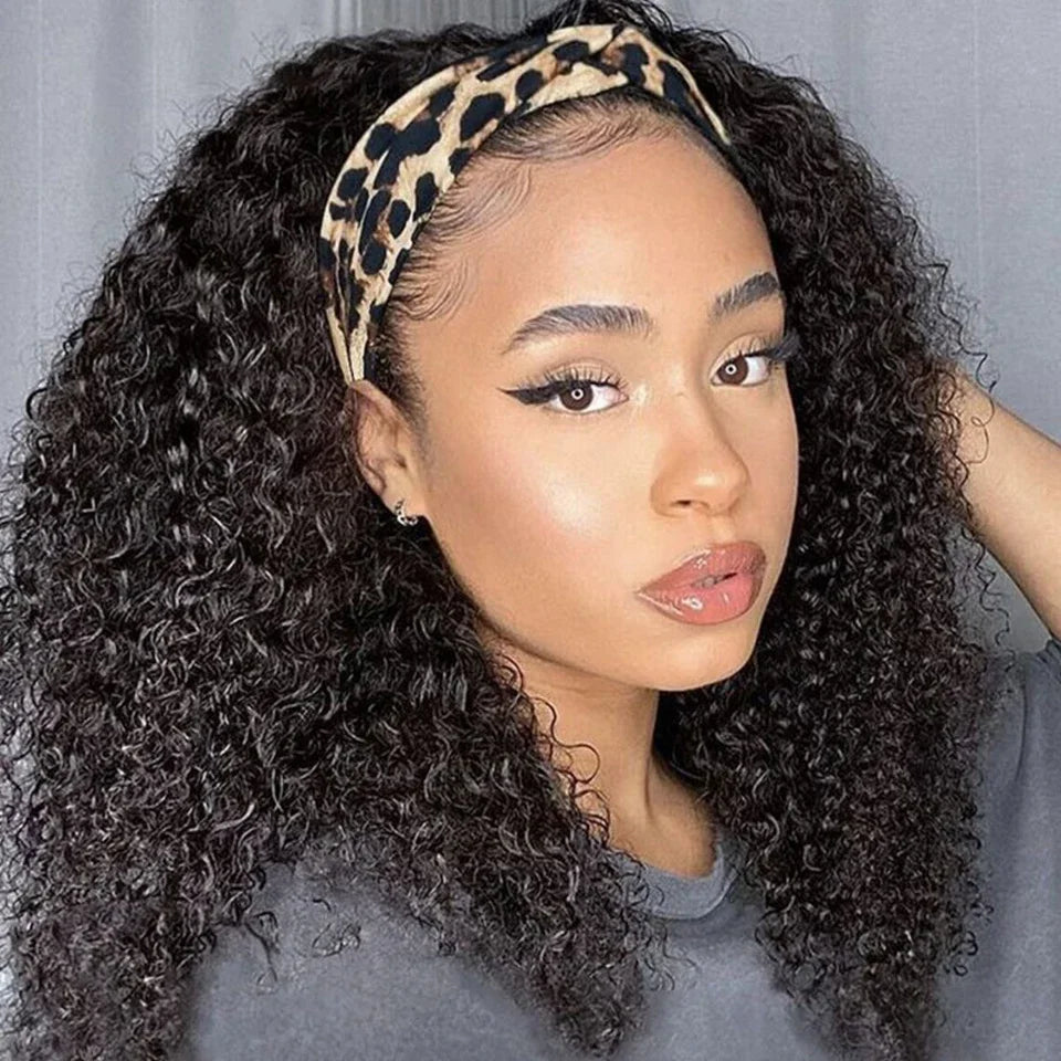 Kinky Curly Human Hair Headband Wig